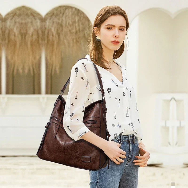 Bolsa Feminina de Couro Versátil + Carteira de Couro Brinde